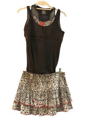 Lucky In Love Black Tank r is /active Top & Snake Print Tiered Skirt Set M bui